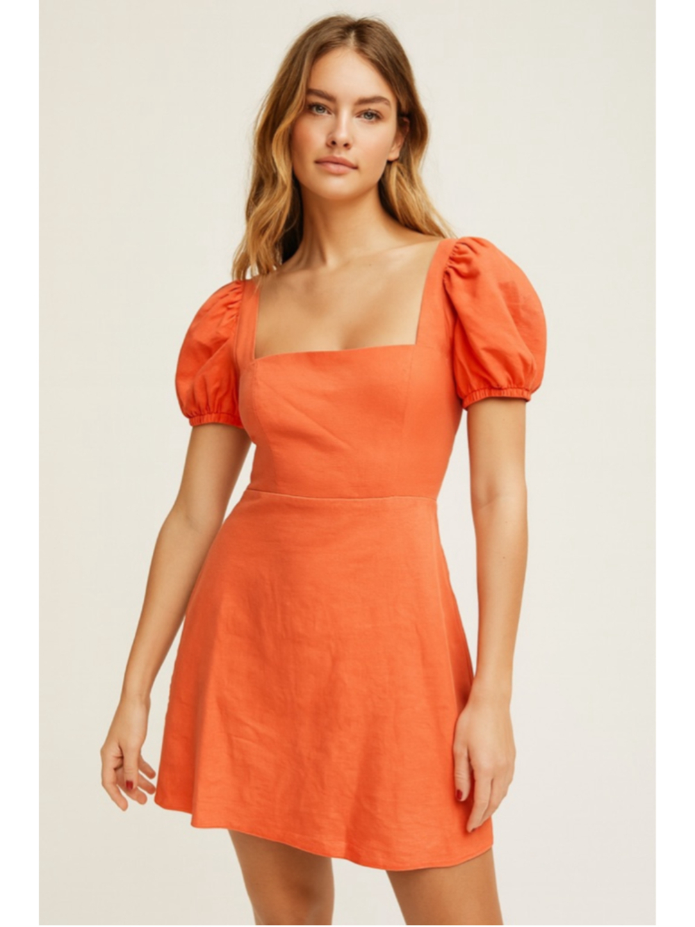 Aritzia Sunday Best Puff Sleeve Linen Blend Mini Dress Coral Size 2